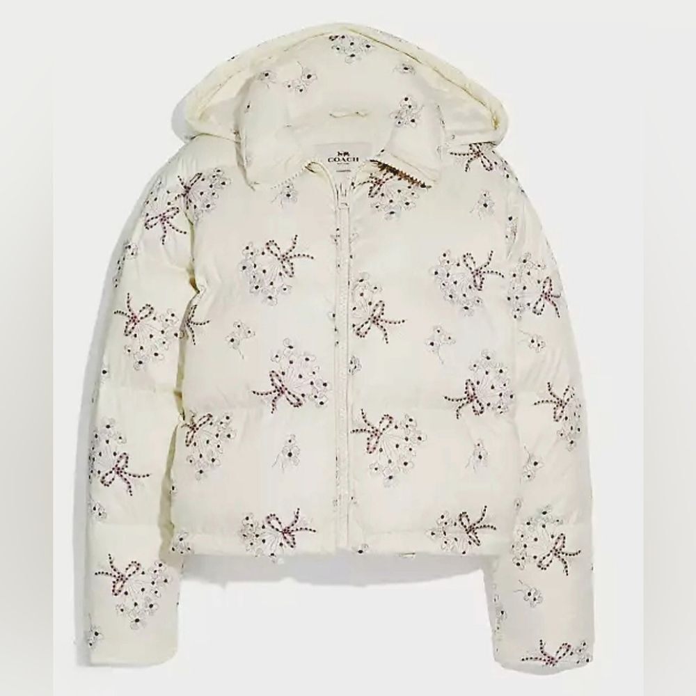 Coach Off White Floral Bow Print Short Puffer Jacket 76318